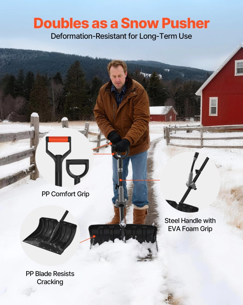 Pala da Neve 45,5 cm H458 in Plastica Nera con Manico in Acciaio a D Ergonomico Antiscivolo Leggera per Giardino Vialetto Casa