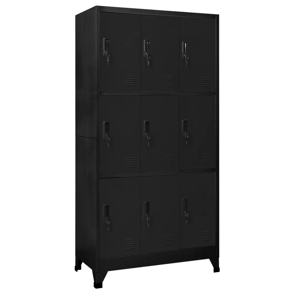 Armadio a schedario moderno design ufficio 90 x 45 x 180 cm 9 ante chiudibili in acciaio nero 02_0047018