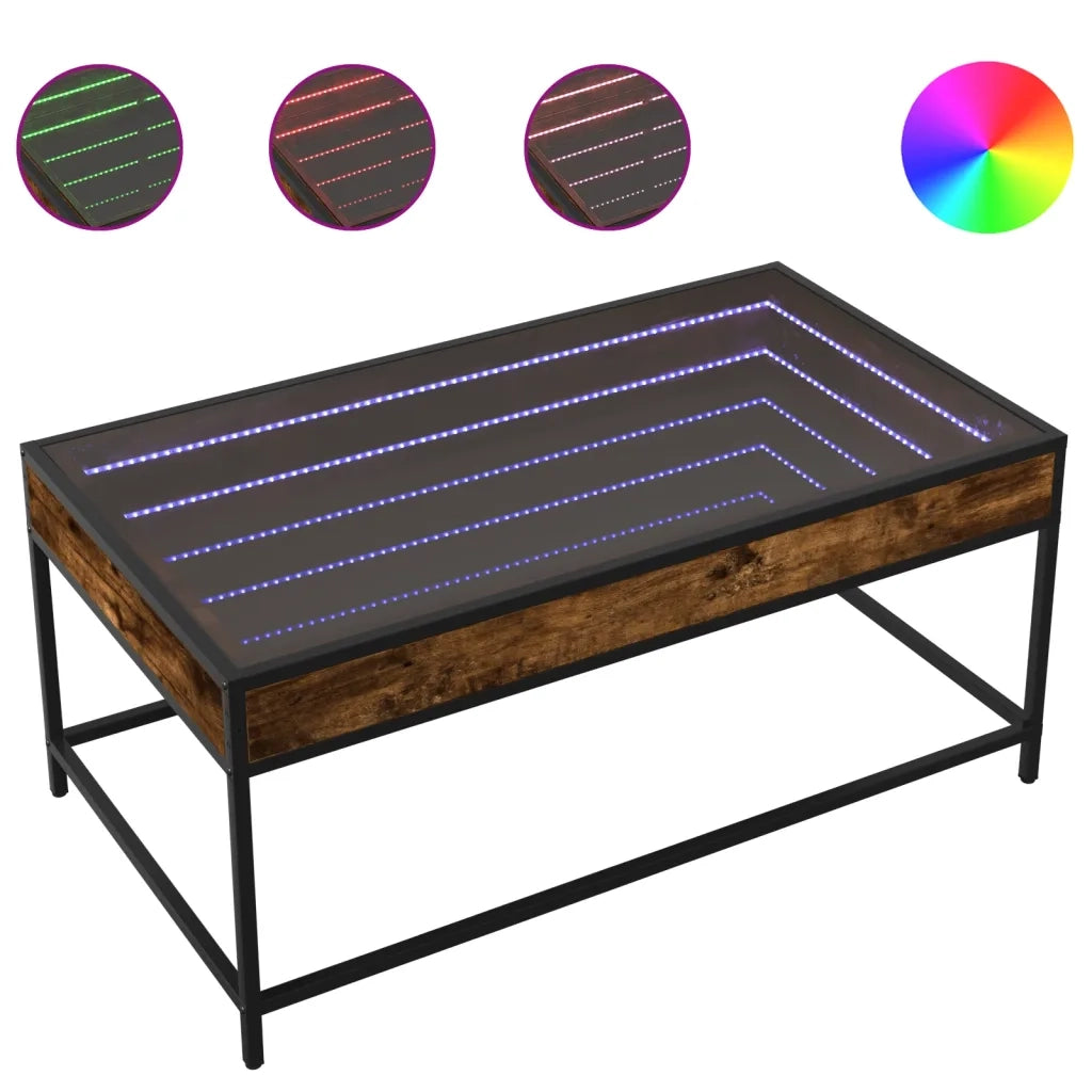 Tavolino da Salotto con LED Infinity-Tavolino da soggiorno Rovere Fumo 90x50x41 cm
