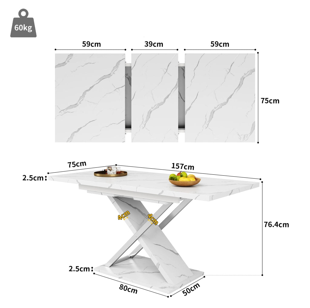 Tavolo da pranzo allungabile bianco 118-157x75 cm in MDF