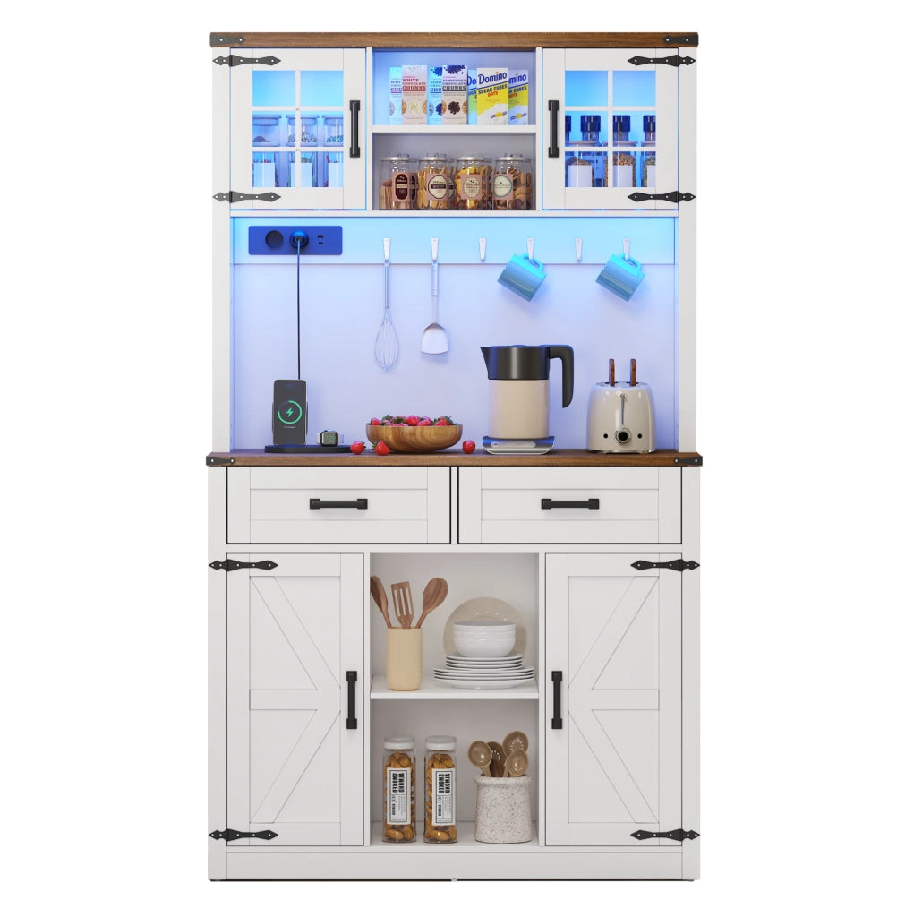 Mobile bar con LED, prese di corrente, USB e ripiani regolabili