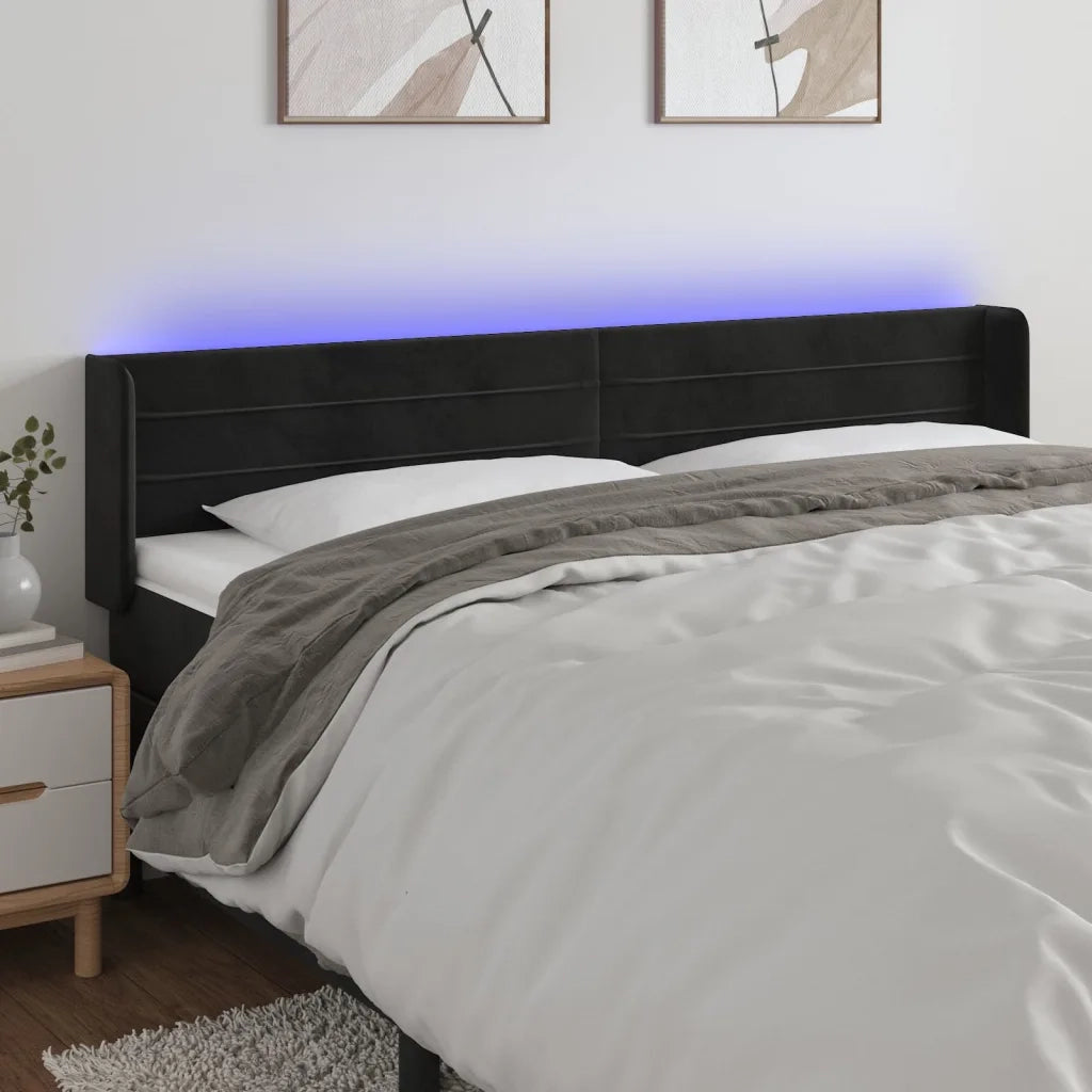 Testiera | Testata a LED Nera 203x16x78/88 cm in Velluto