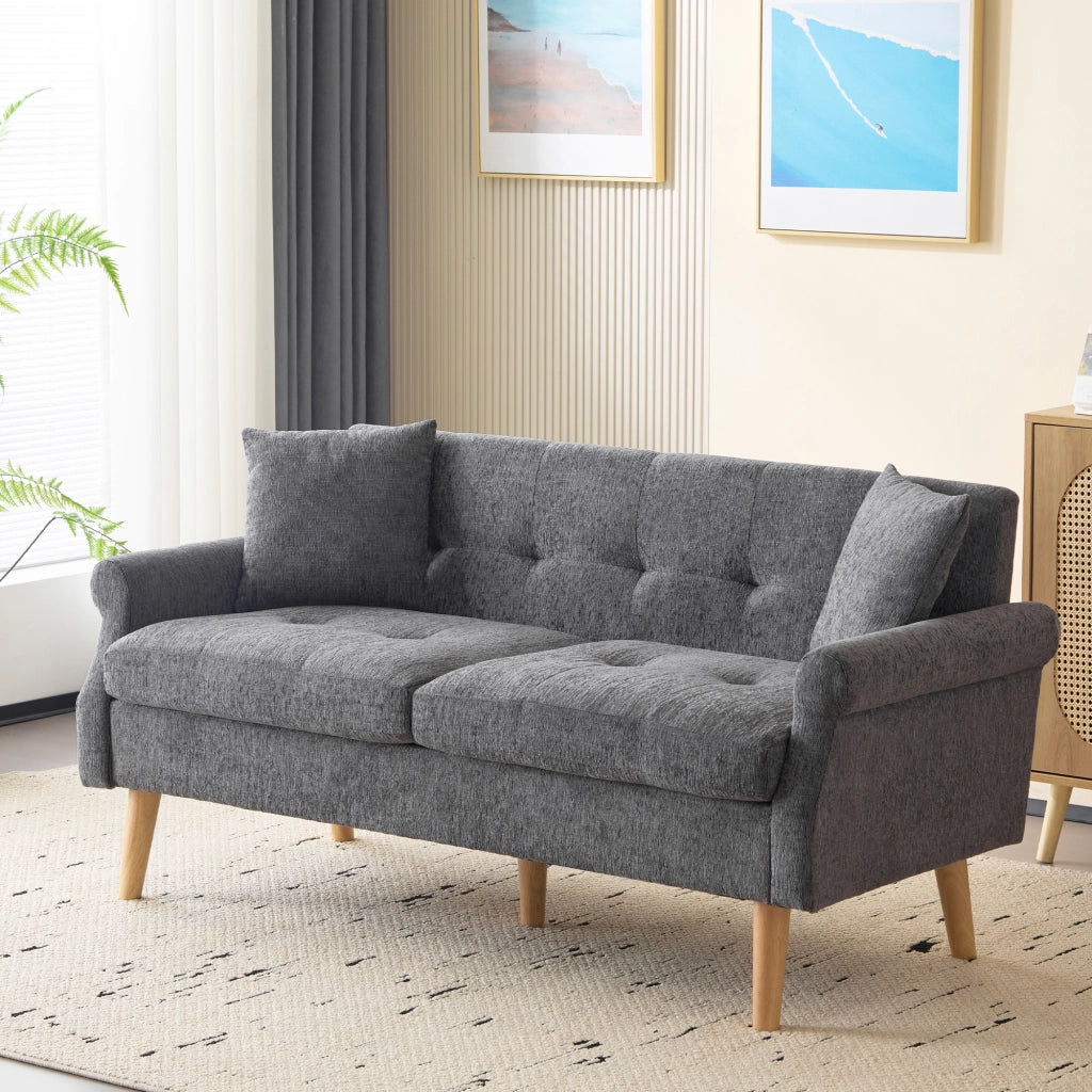 Divano 2 Posti con Cuscini Spessi e Braccioli Ergonomici, in Ciniglia Grigio 162 × 74 × 77 cm