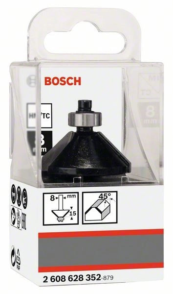 2608628352 - Fresa per smussare, 8 mm, B 11 mm, L 15 mm, G 56 mm, 45 gradi 8 mm, B 11 mm, L 15 mm, G 56 mm, 45 gradi