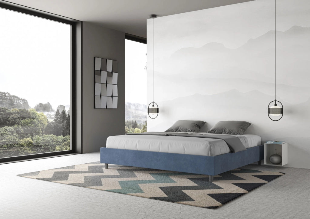 BS COM Letto con rete imbottito 180x200 microfibra blu