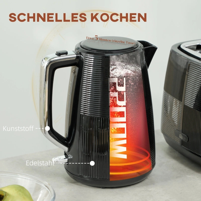 Set Bollitore e Tostapane, 1,7 L, Acciaio Inox, Nero, Varie Funzioni