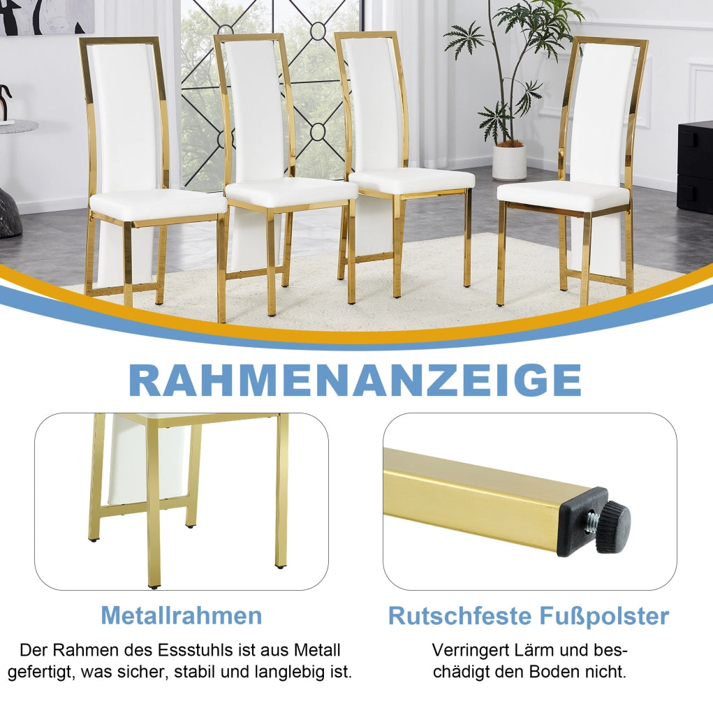 Set di 2 sedie da pranzo 109 cm in metallo e similpelle PU; bianco e oro