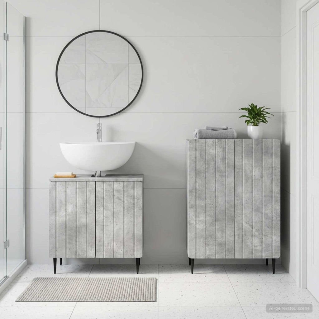 Set di Armadi da Bagno da 2 Pezzi ZWOLLE Grigio Cemento 3417597
