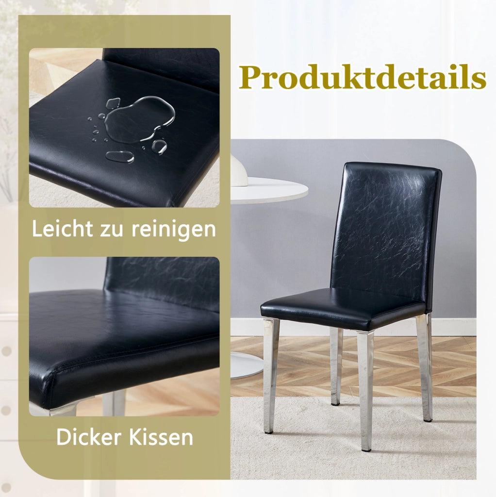 SEDIA da pranzo moderna Set da 4 pezzi 90 cm Nero/Argento in PU e metallo