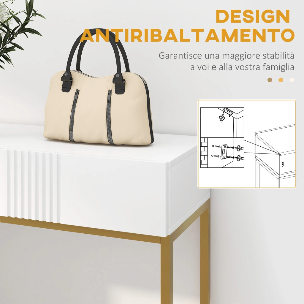 Consolle Ingresso con 2 Cassetti e Gambe Dorate ¨C Minimal ¨C Bianco 80x31.5x75cm
