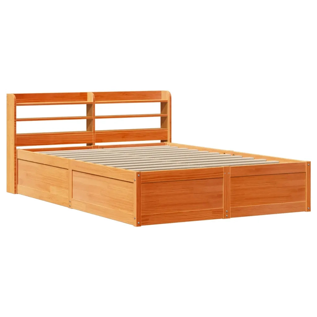 Giroletto con Testiera-Struttura Letto con testiera Marrone Cera 150x200 cm Massello Pino 217175