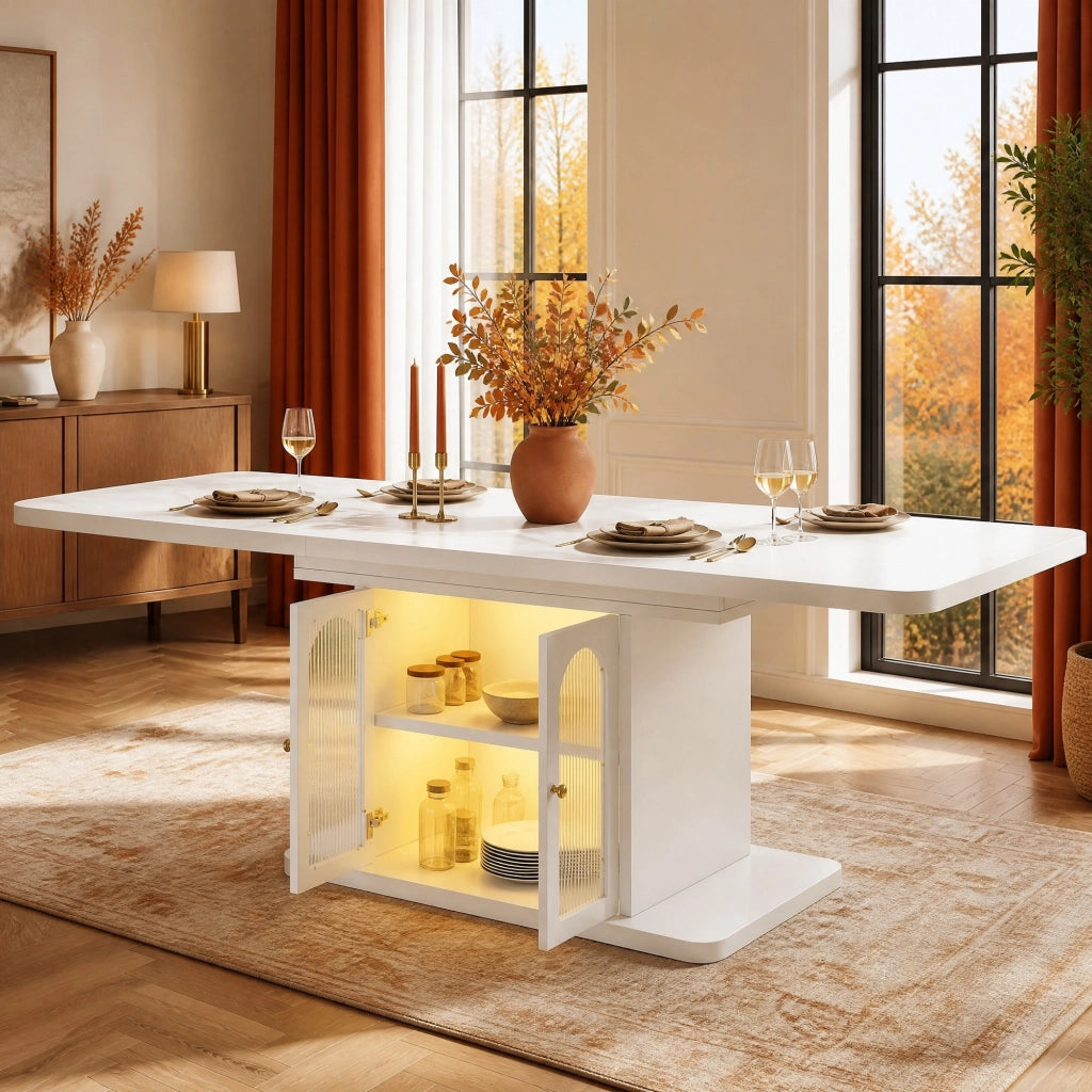 Tavolo da pranzo allungabile con contenitore e luce LED