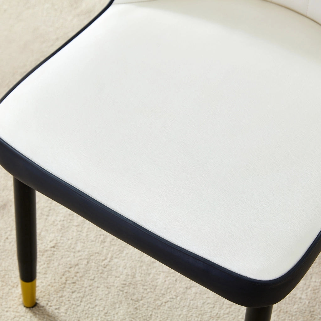 Sedia da pranzo con schienale in similpelle PU bianca e nera e gambe in metallo nero
