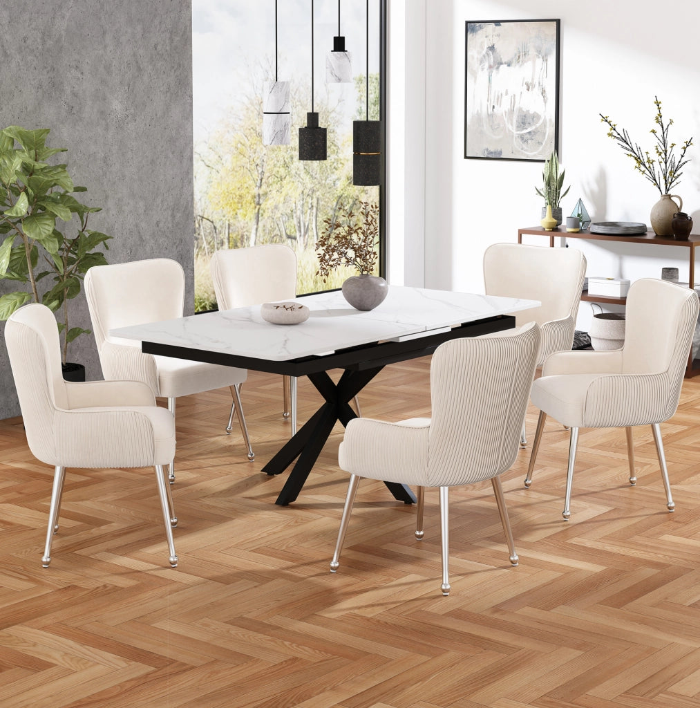 Set di 2 sedie in velluto beige con braccioli e supporto lombare