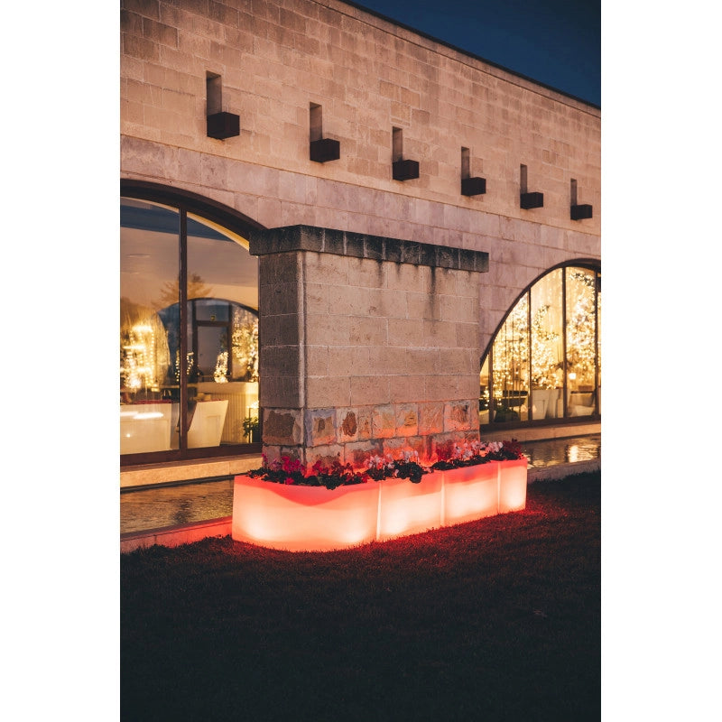 Vaso Fioriera luminosa angolare moderna di design 160x35 H50 in polimero resistente con LED multicolor per interno ed esterno - Made in Italy