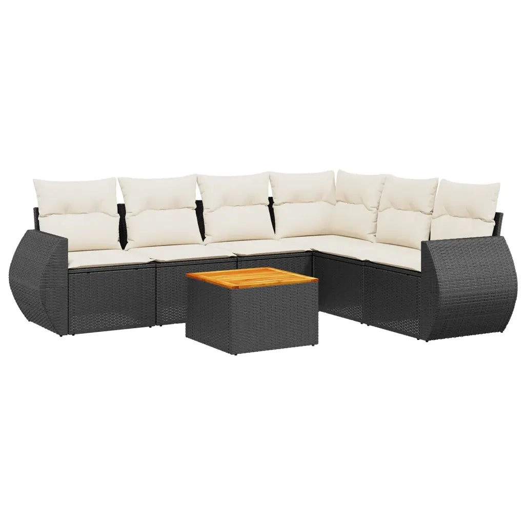 Set Divani da Giardino con Cuscini 7pz Nero Polyrattan