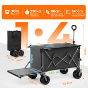 Carrello pieghevole 140 cm con sponda estensibile nero/grigio