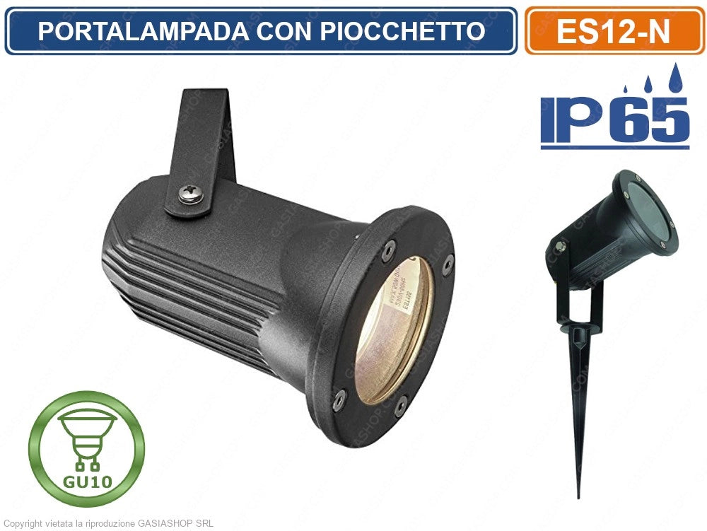 FARETTO PORTALAMPADA ORIENTABILE CON PICCHETTO DA GIARDINO PER LAMPADINE GU10 IP65
