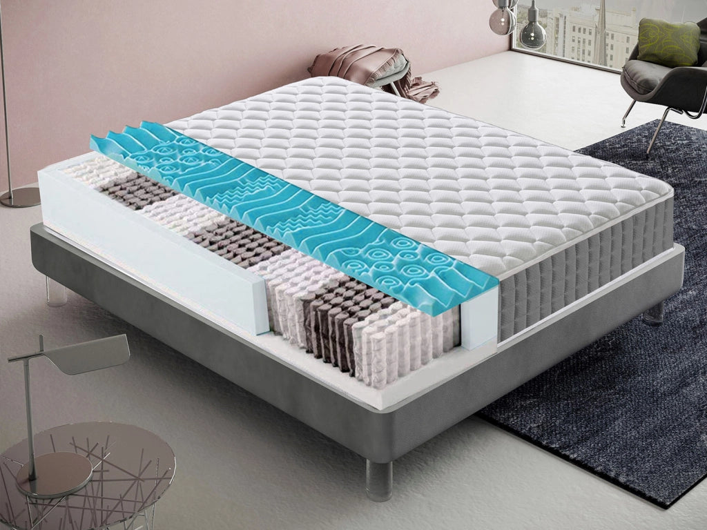 Materasso Matrimoniale 180x200 Molle insacchettate e memory foam 9 Zone differenziate Altezza 22 cm