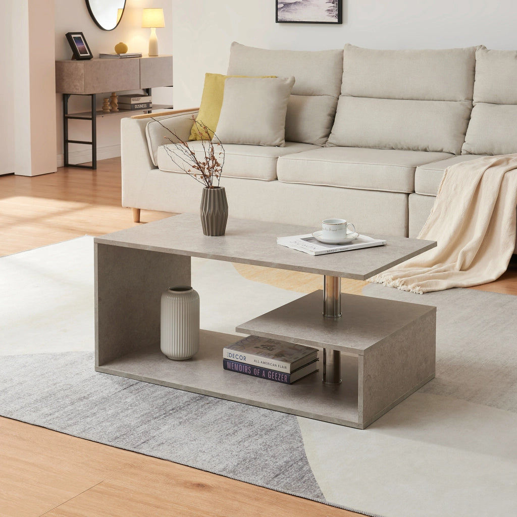 Tavolino da Salotto Haarlem con 3 Piani 90 x 50 x 41 cm - Effetto Cemento Chiaro [en.casa]