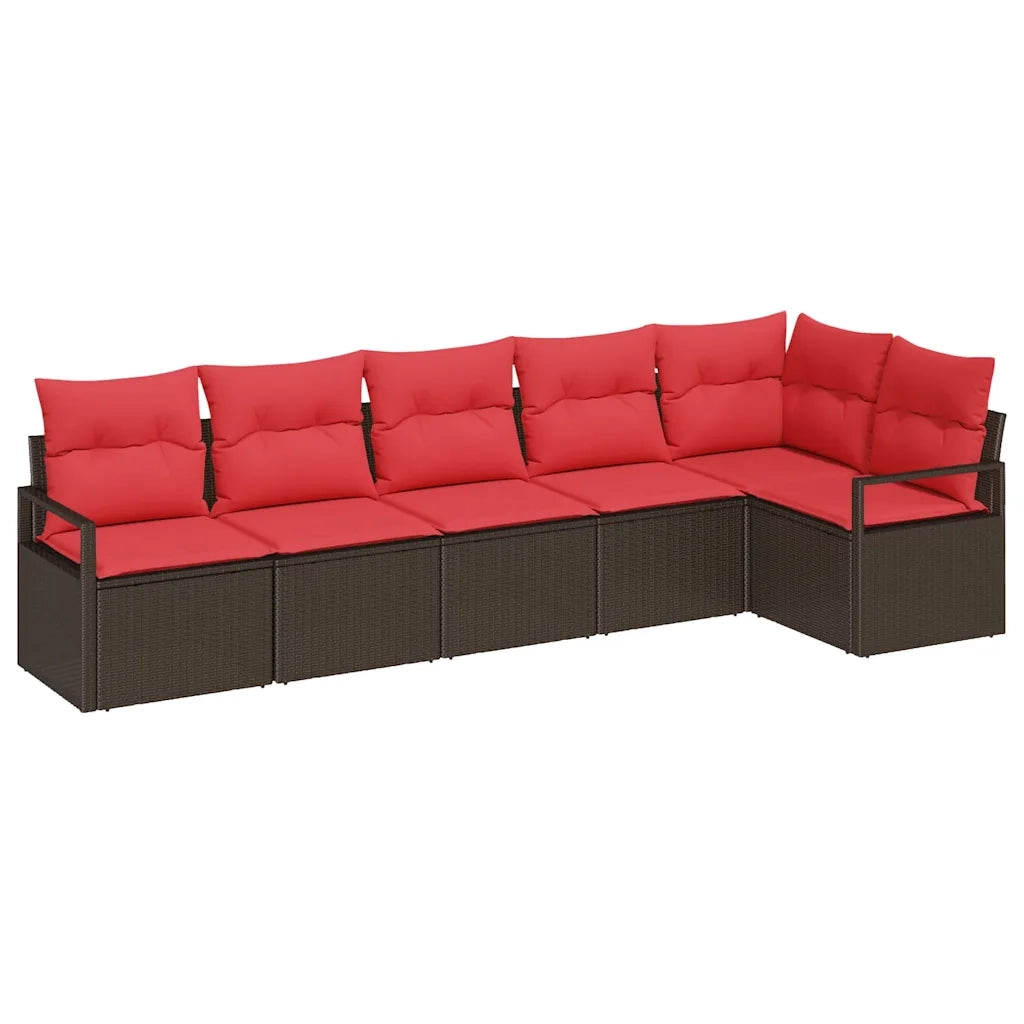 Set Divano da Giardino 6 pcs Marrone e Rosso polyrattan 3355073