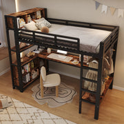 Letto a soppalco 90x200 cm con scrivania; appendiabiti; ripiani e vani contenitori; nero