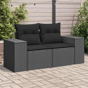 Divano da giardino con cuscini 2 posti nero in polyrattan 365992