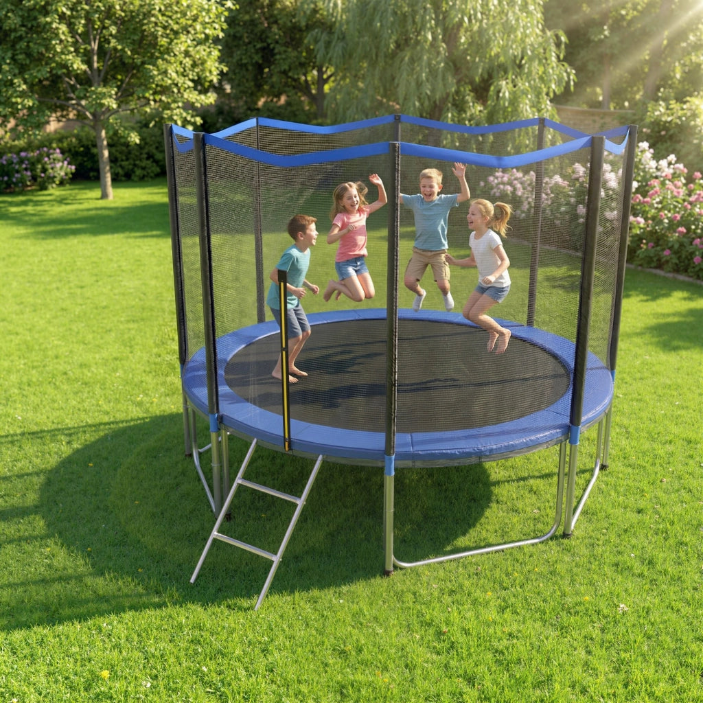 Trampolino Esterno per Bambini con Rete di Sicurezza e Scala ¨C Minimal ¨C ?305 cm Blu