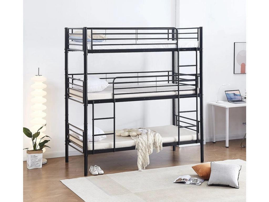Letto a castello triplo in metallo "HAVIN" - 90 x 190 cm - Nero