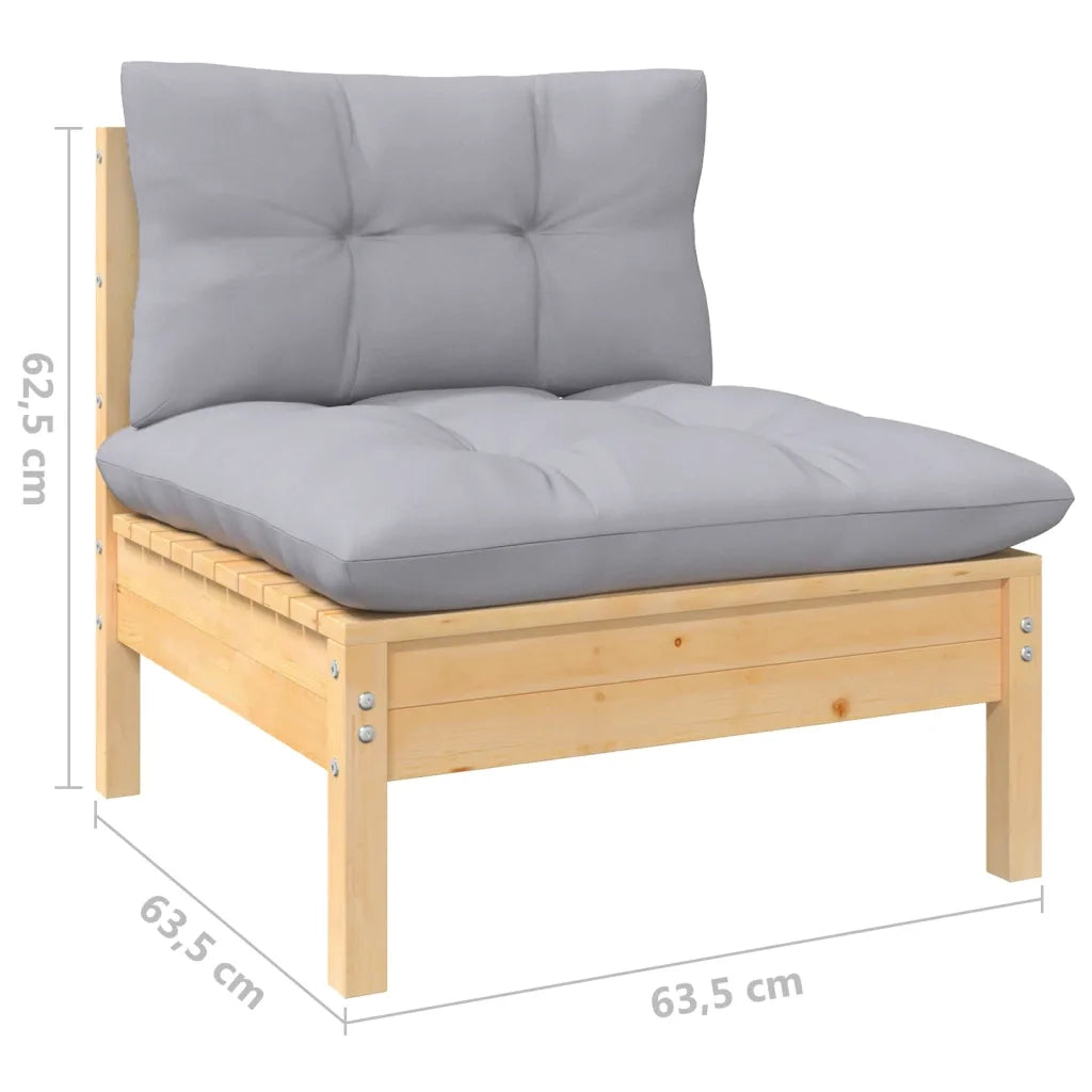 Set Divani da Giardino 7 pz con Cuscini Grigi Massello di Pino 3096790