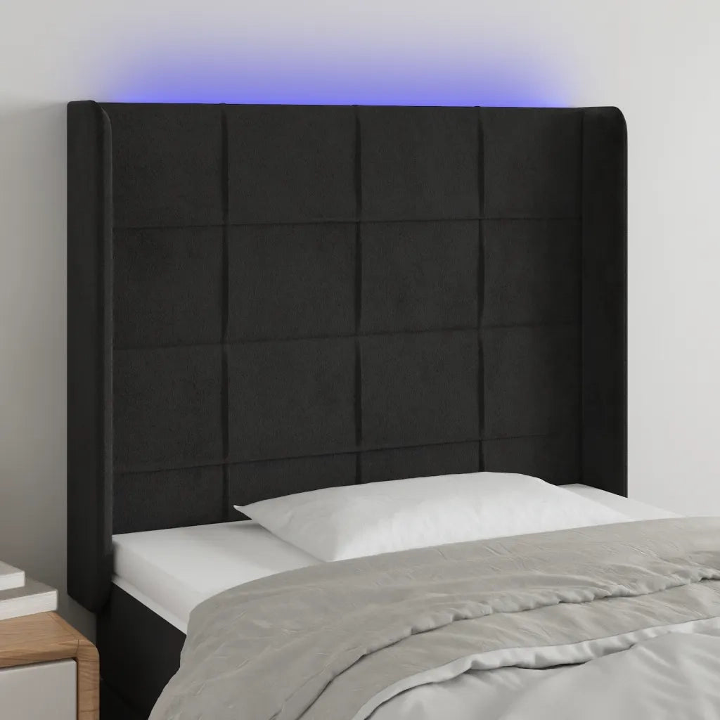 Testiera | Testata a LED Nera 103x16x118/128 cm in Velluto