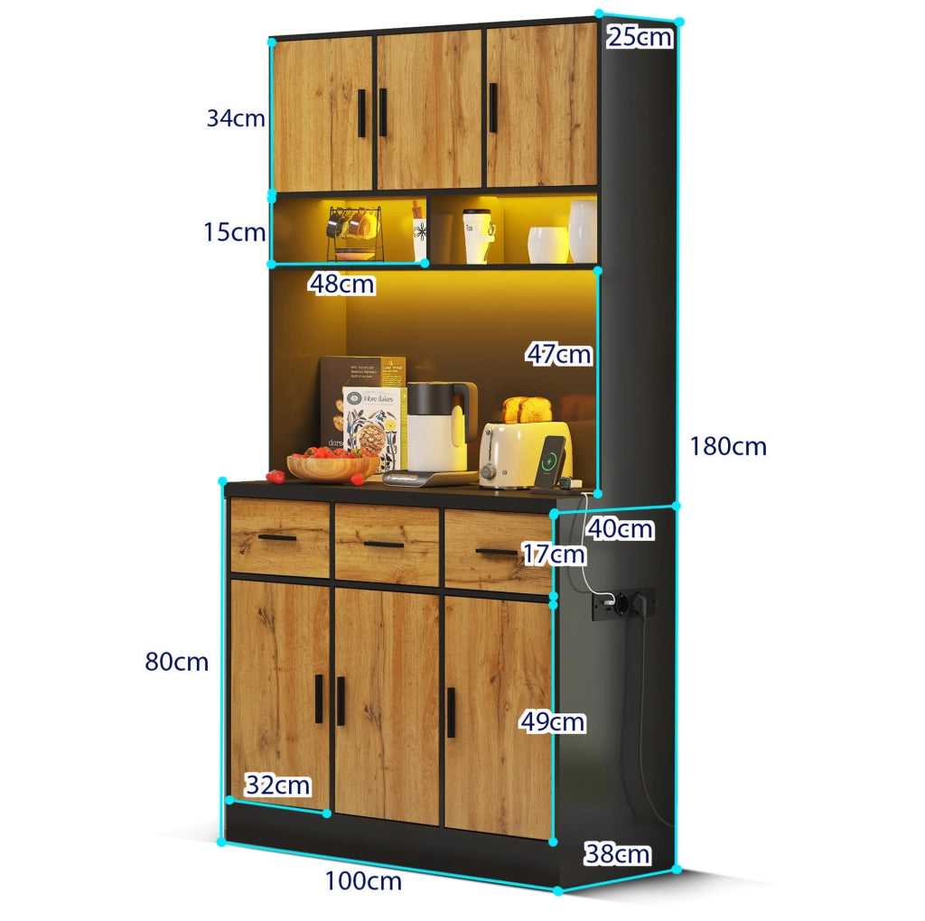 Mobile cucina 100x40x180 cm con LED, prese USB e cassetti