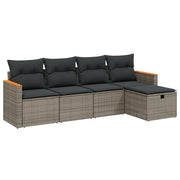 Set Divano da Giardino 5 pz | Set Salotto da Giardino con Cuscini Grigio in Polyrattan