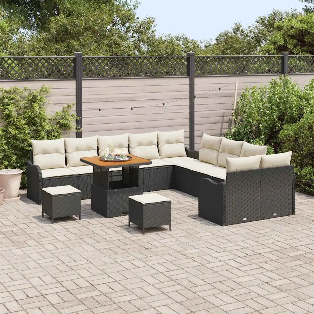 Set Divano da Giardino con cuscino 13 pcs Nero e Crema