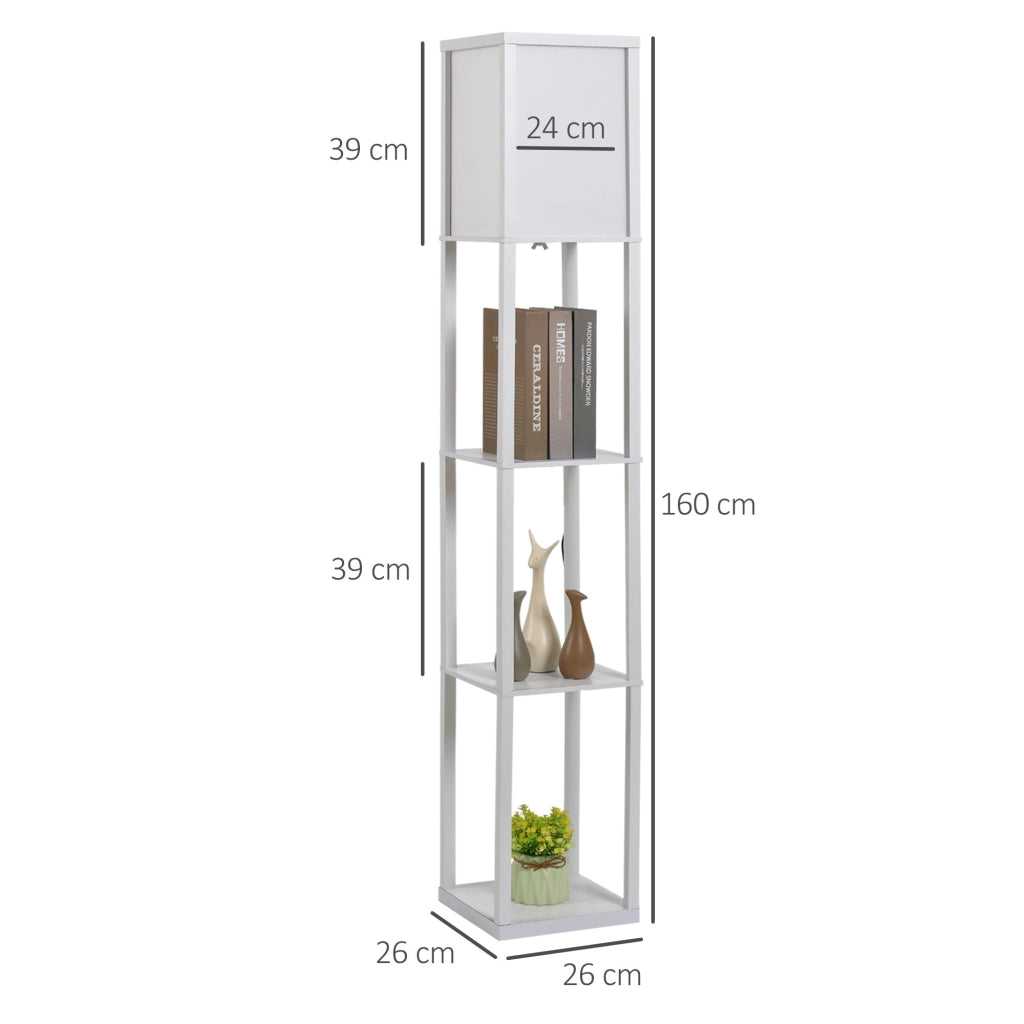 Lampada da Terra 26x26x160 cm E27 40W con Mensole in MDF Bianca