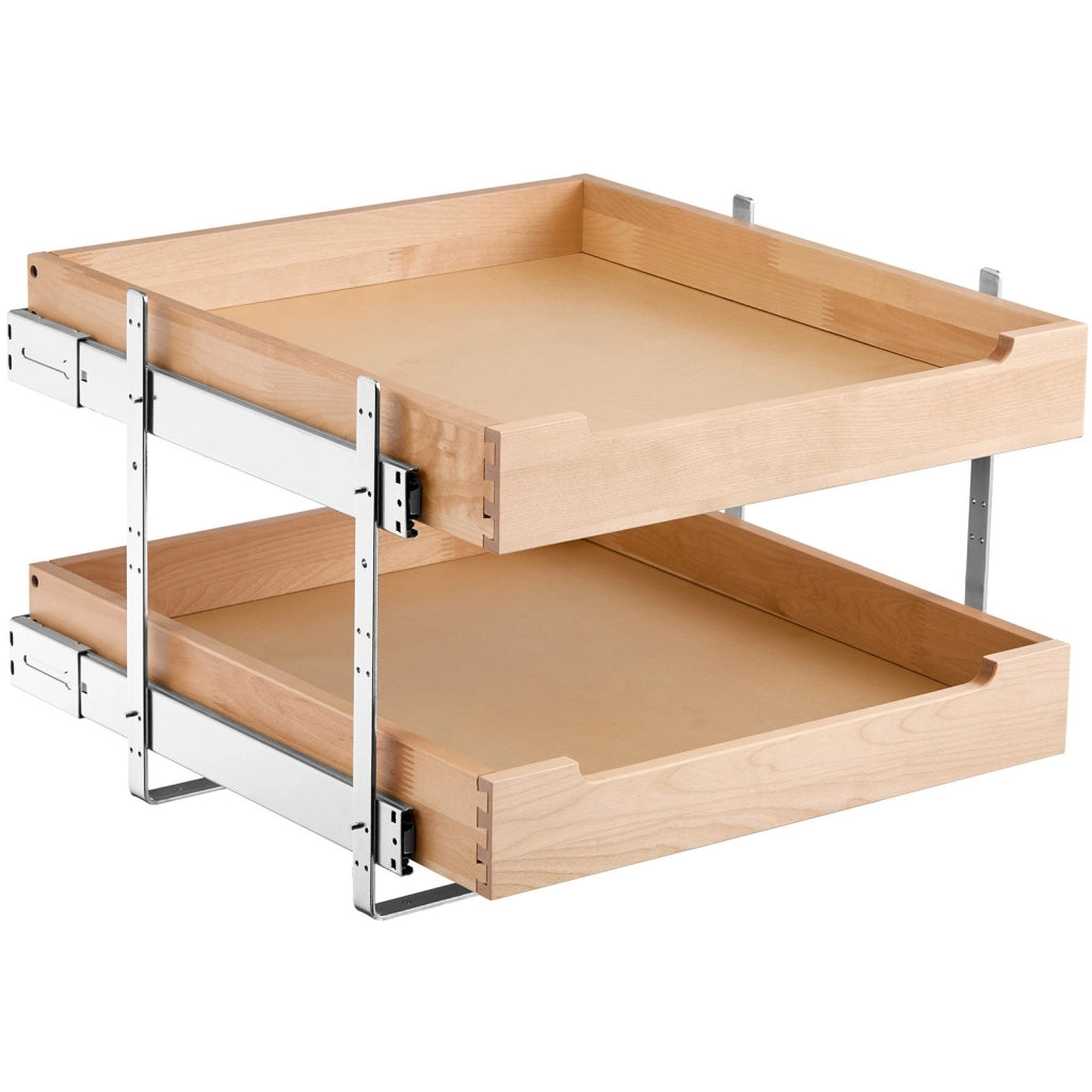 Ripiano Estraibile a 2 Ripiani per Mobile Cucina 350 x 533 mm con Chiusura Ammortizzata, Organizzatore Regolabile e Salvaspazio