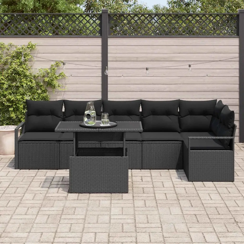 Set Divano da Giardino con cuscino 7 pcs Nero Poly Rattan