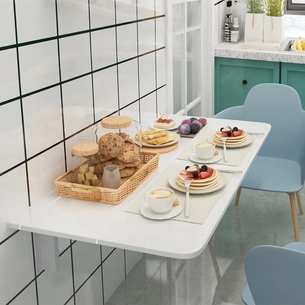 Tavolo Pieghevole a Muro, Tavolino Porta PC da Parete in Legno, Tavolo a Scomparsa Multifunzionale, Ideale per Soggiorno, Cucina e Studio, 80 x 60 x 45 cm (Bianco)