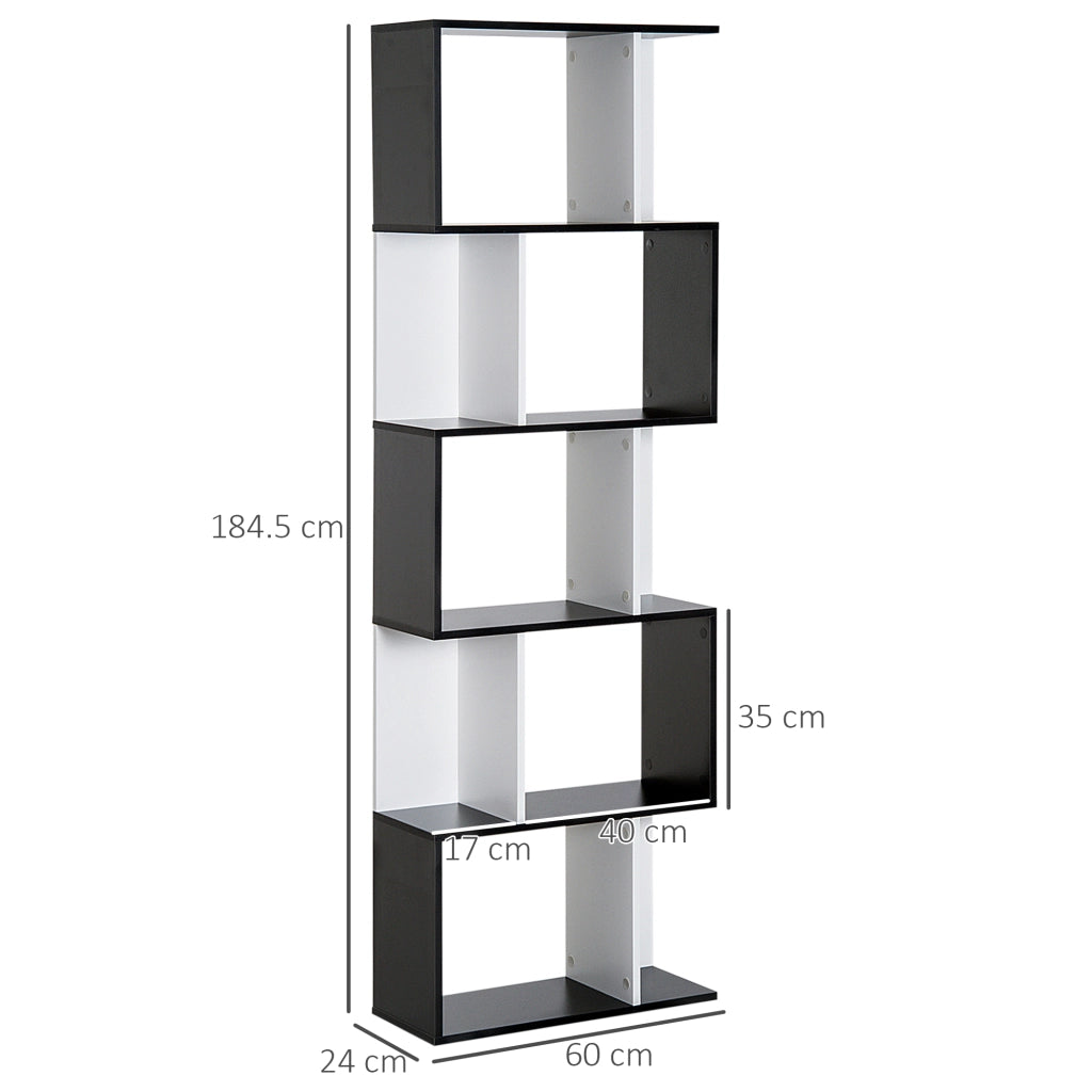 Libreria a 5 Ripiani con Divisorio ¨C Xylo ¨C Legno Bianco e Nero 60x24x184.5 cm