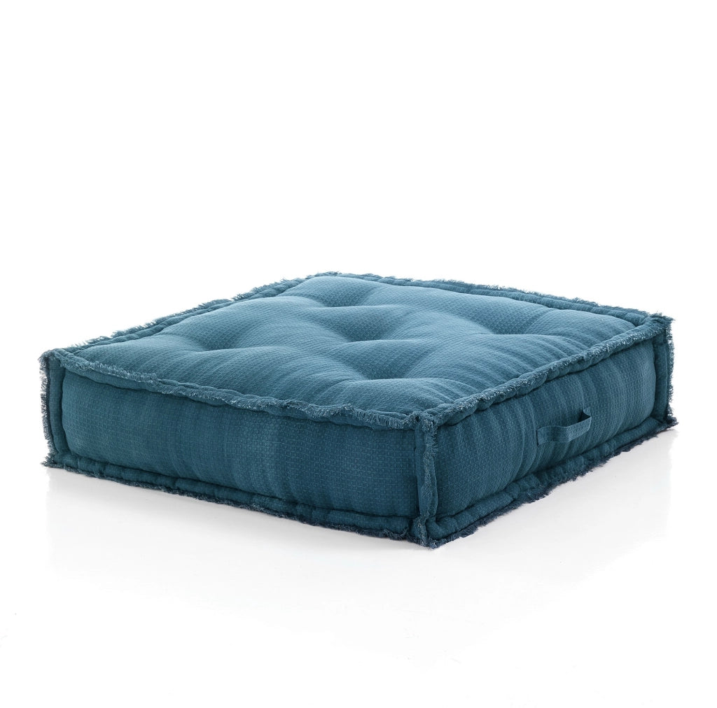 Pouf quadrato in cotone blu non sfoderabile