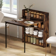 Tavolo da pranzo pieghevole 90x80x93 cm in legno marrone con ripiani