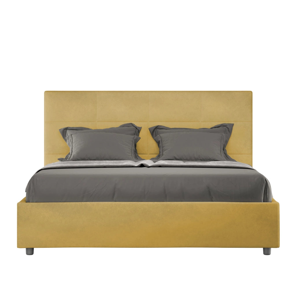 BS COM Letto queen size con rete imbottito 150x190 microfibra ocra