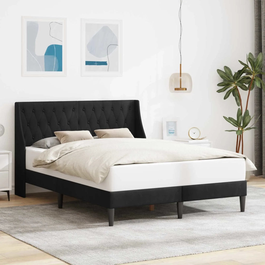 Letto matrimoniale | Letto per adulti | Struttura del letto con testiera Nero 140 x 190 cm Velluto