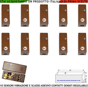 Rilevatore Vibrazioni Continue e Scasso Dieci Pezzi Per Antifurto Via Filo Di Inferriate Porte Allarme Vetrate Martelletto Regolabile Segnale Di Allarme NC Tamper Contenitore Adesivo ABS Marrone IP30
