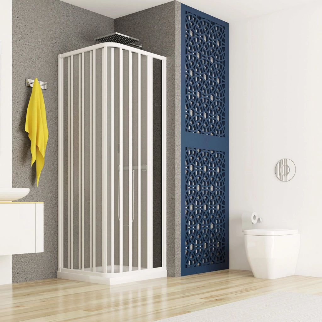 Box doccia due lati apertura laterale a soffietto, pvc bianco h185cm Platra Merne Bianco,75x75 cm