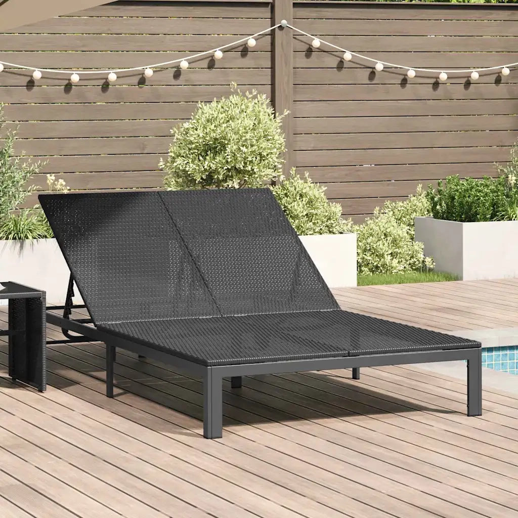 Lettino da Sole Nero 206 x 115 x 75 cm polyrattan 42004133
