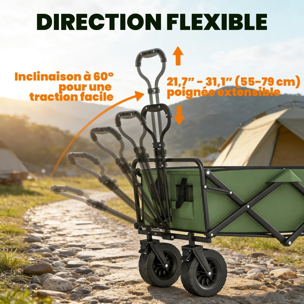 Carrello Giardino Pieghevole 130L ¨C Minimal ¨C Verde con Ruote e Freni