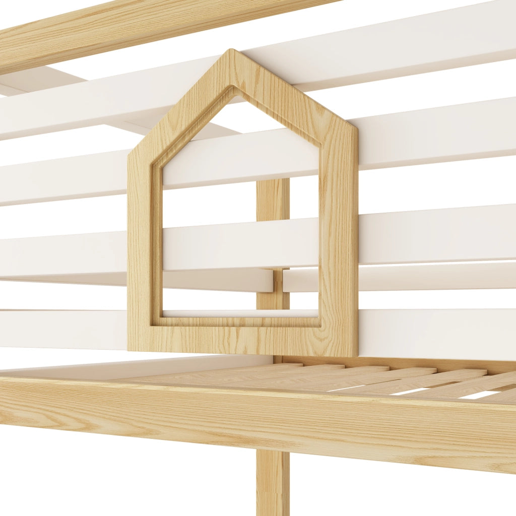 LETTO a castello 90x200 cm stile casetta bianco e rovere con scala dritta