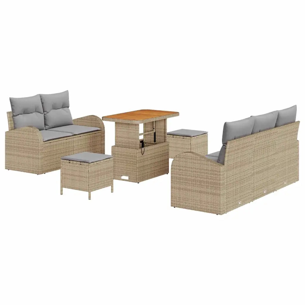 Set Divano da Giardino con cuscino 8 pcs Beige e Grigio Chiaro
