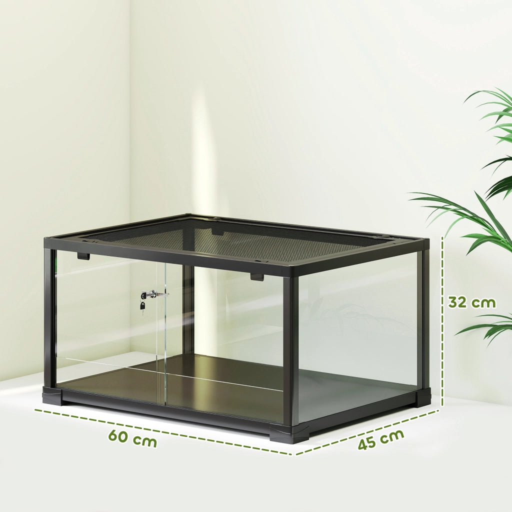 Terrario in Vetro per Rettili e Criceti 86 L con Ventilazione Superiore e Porta Scorrevole 50,8x30,5x35,6 cm Nero
